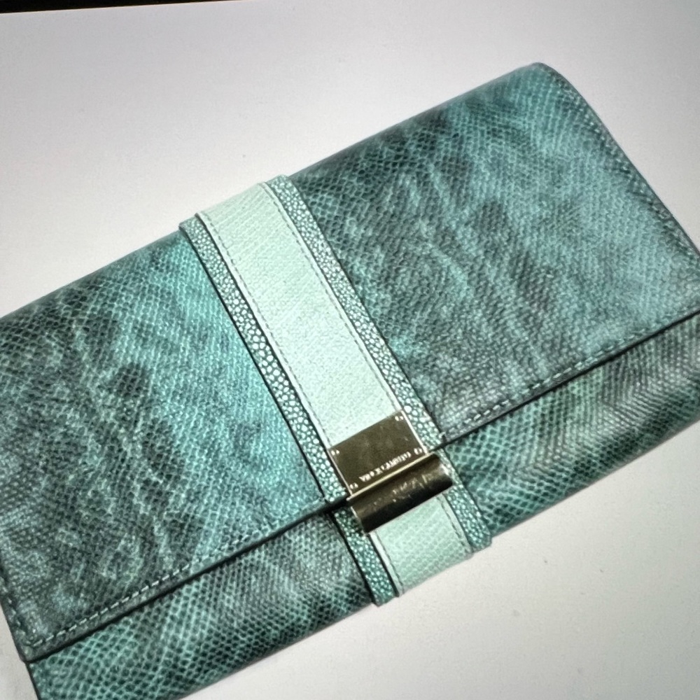 Vince Camuto Lucy Leather Snake Embossed Clutch.